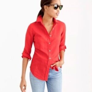 •NWT• J.Crew Perfect Fit Linen Button Down in Coral